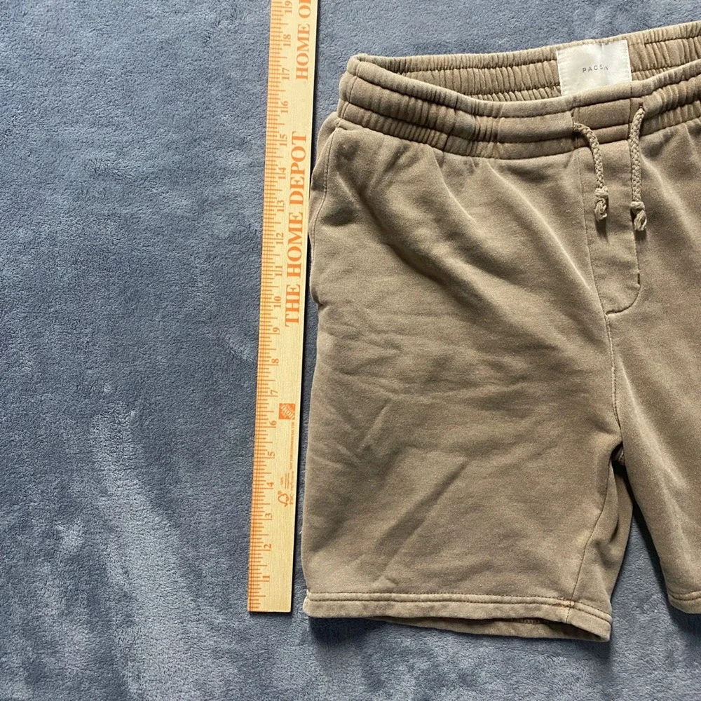 PacSun Mens Fleece Sweat Shorts Medium Tan Brown Drawstring Elastic Waist Casual